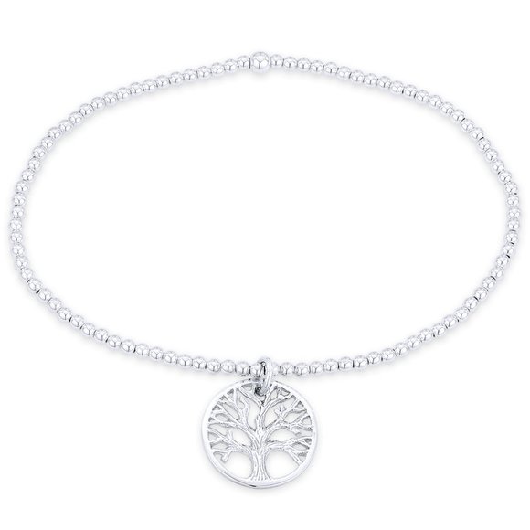 Tree-of-Life / Knowledge Etz Chaim Charm Stretch Bracelet in 925 Sterling Silver - Picture 1 of 1